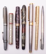 An Eversharp fountain pen with marbled dodecahedron cap and barrel, gilt clip and fittings,