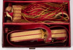 A Victorian Officer's red leather and gilt embroidered sword belt, maker Ranken & Co, Calcutta,