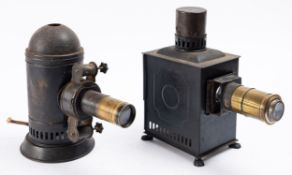 An early 20th century tinplate Magic Lantern, unsigned, 28cm high together with an '...
