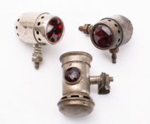 Two Westwood Patent acetylene motorcycle rear lights,