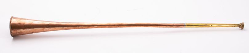 An early 20th Century Irish Copper and Brass coaching horn, marked Dublin - Cork,