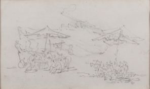 George Chinnery (British, 1774-1852) Pagoda scene Pencil drawing 10 x 16.
