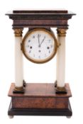 An Austrian alabaster and simulated portico mantel clock,