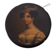 A German painted and lacquered papier-mâché snuff box, La Belle Sicilenne,