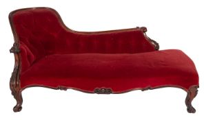 A Victorian mahogany and upholstered chaise longue,