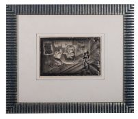 Two Japanese ink paintings, depicting a kite maker and a hat maker,