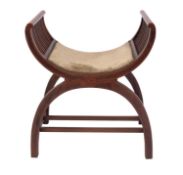 A mahogany and marquetry window seat or dressing table stool, in George III taste,