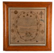 A George III needlework sampler by 'Hannah Porter aged 8 Martley School yr 6 1816',