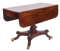 A George IV mahogany drop-leaf pedestal sofa table,