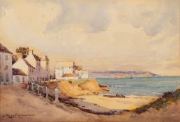 Charles Eyres Simmons (British,1902-1914) A river view with a windmill,