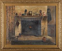 British School, 19th/20th Century The fireplace Oil on canvas 50 x 64.5cm Initialled 'E.A.F.