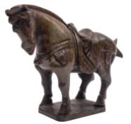 A Chinese carved jade model of a horse standing four-square with saddle and harness,