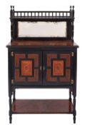 A Victorian burr walnut and ebonised side cabinet in Aesthetic Movement style, late 19th century,