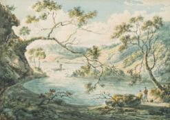 Circle of John Laporte (British, 1761-1839) An upland river scene,