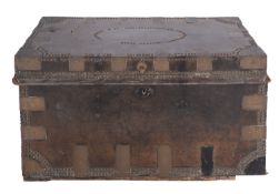 A George III brass bound and studded leather trunk,