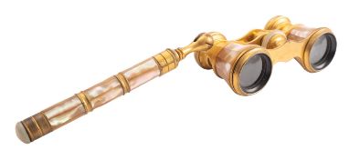 A pair of French gilt metal and mother-of-pearl opera glasses,