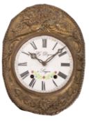 Dognon, Saujon, a French brass repoussé wall clock,