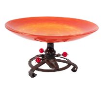 A Schneider Art Deco orange glass comport,