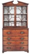 A Regency elm secretaire cabinet bookcase,