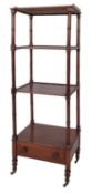 A Regency mahogany whatnot, circa 1815; the brass three-quarter gallery above open shelves,