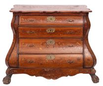 A walnut and marquetry bombe commode, in 18th century style,