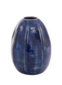 A Martin Brothers' stoneware miniature gourd vase of ribbed form, glazed in blue,