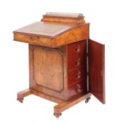 A Victorian burr walnut and marquetry Davenport,