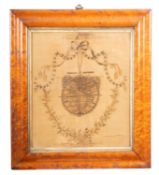 A pair of embroidered silkwork illustrations of the Old World and New World,