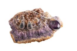 A Blue John and white metal set pendant, 20th century; of ovoid form,