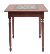 A mahogany and marble inset games table
