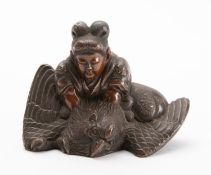 A Japanese patinated bronze figure of a