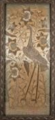 An Oriental silk panel of a stork: conta