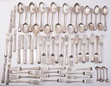 A silver plated bead edge flatware servi