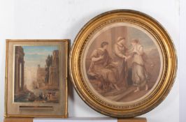 A coloured lithograph with a scene depic