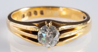An 18ct yellow gold single stone ring, set with an old round brilliant-cut diamond, diamond approx.