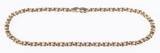 A fancy link necklace, made up of 'cross' designed links, marked 375, Foreign marks, length approx.