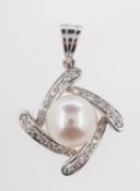 A pearl and diamond pendant,