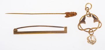 A small collection of jewellery, to include a boxed 'fly' shaped stick pin, stone missing,