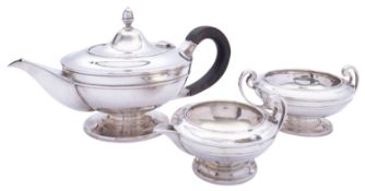 A George V silver three piece tea service by Roberts & Belk Ltd, Sheffield 1919,