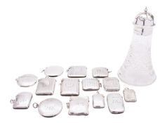 Fourteen silver vesta cases, late 19th century to mid 1920s, many monogrammed, one crested,