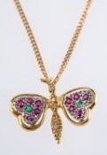 An 18ct yellow & white gold butterfly pendant and chain,