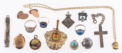 A mixed group of jewellery, including a pair of oval cufflinks, marked 9ct, 5.