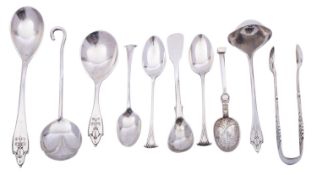 Two Danish Columbine pattern spoons by Georg Jensen, marked 925.