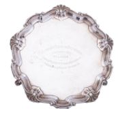 An Edward VII silver waiter by Hawksworth, Eyre & Co Ltd, London 1902, in the Georgian style,