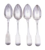 Four Scottish silver Fiddle pattern table spoons possibly by James Simpson I, Glasgow 1833, 22.