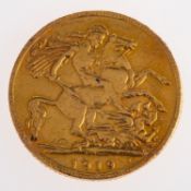 A half sovereign, a George V 1919 half sovereign, 3.9grams.