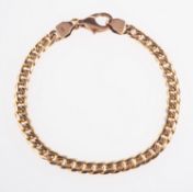 A curb link bracelet, lobster catch, marked 585, length approx. 19.0cm, 17.3grams.