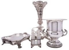 A large early 19th century Sheffield Plate table centre or vase holder, unmarked 46.