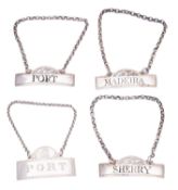 Four silver wine labels, three George IIII by Joseph Angell I, no date letter (circa 1811-20),