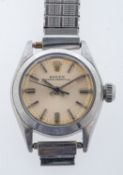Rolex Oyster a lady's stainless-steel wristwatch the dial with raised baton numerals and signed